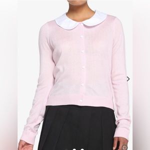 Hot Topic Pink Collared Girls Crop Cardigan Heart Buttons Size Large